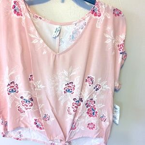 MUDD floral print open shoulder shirt